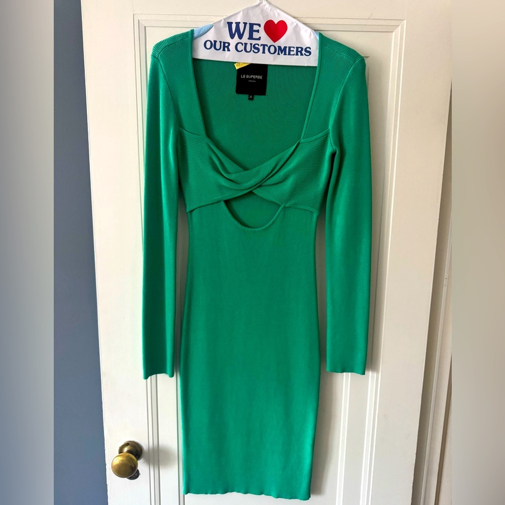 Green Knit Cut-Out Dress